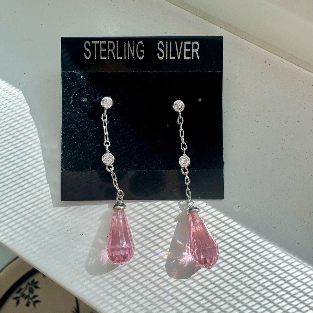 Sterling Silver Pink Drop Earrings